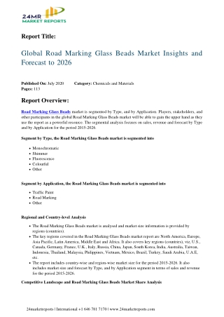 Road Marking Glass Beads Market Insights and Forecast to 2026