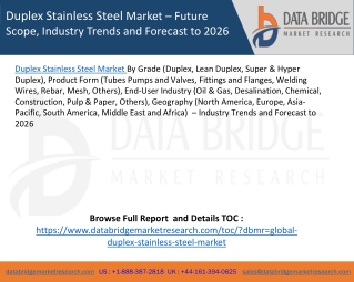 Duplex Stainless Steel Market – Future Scope, Industry Trends and Forecast to 2026