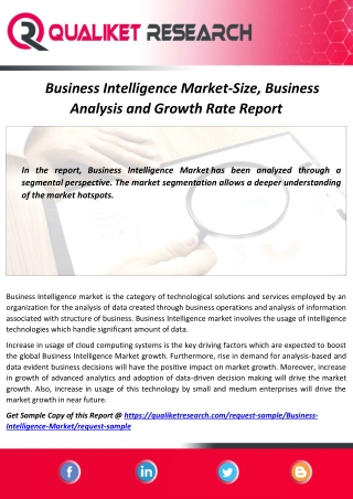 Global Business intelligence Market Top Competitors, Application, Price Structure, Cost Analysis, Regional Growth