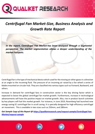 Centrifugal Fan Market Top 5 Competitors, Regional Trend, Application, Marketing Strategy, Outlook Analysis and Forecast