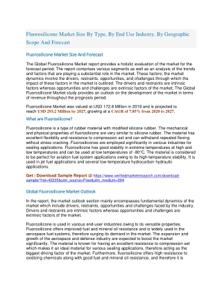 Fluorosilicone Market Size By Type, By End Use Industry, By Geographic Scope And Forecast