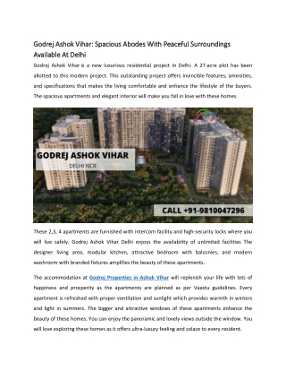 Godrej Properties In Ashok Vihar