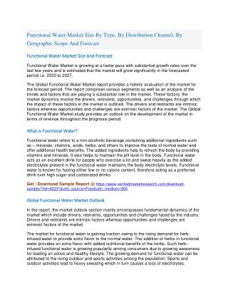 Functional Water Market Size By Type, By Distribution Channel, By Geographic Scope And Forecast