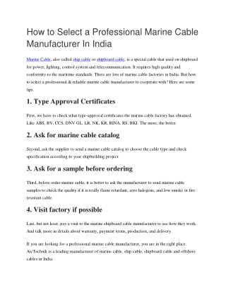 How to Select a Professional Marine Cable Manufacturer In India