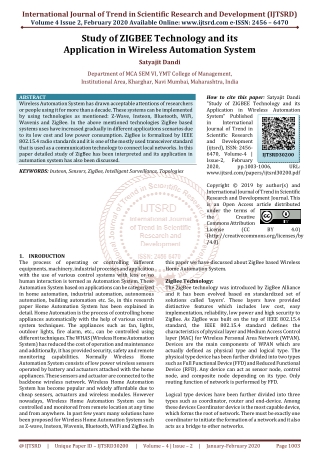 Study of ZIGBEE Technology and its Application in Wireless Automation System