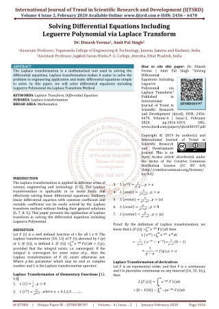 Solving Differential Equations Including Leguerre Polynomial via Laplace Transform