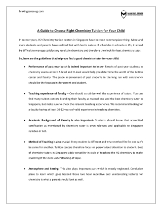 A Guide to Choose Right Chemistry Tuition for Your Child