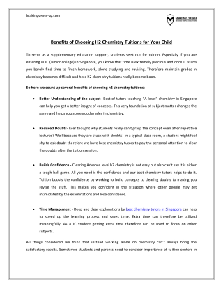 Benefits of Choosing H2 Chemistry Tuitions for Your Child