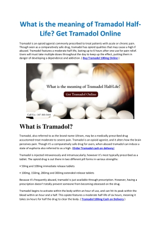 What is the meaning of Tramadol Half-Life? Get Tramadol COD Online