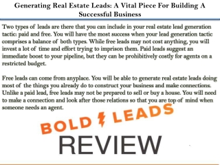 Generating Real Estate Leads: A Vital Piece For Building A Successful Business