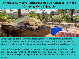 Primitive Survivors - Include Some Fun Activities To Make Camping More Enjoyable