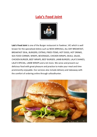 5% off - Lala’s Food Joint Menu - Fawkner Takeaway Restaurant, Vic