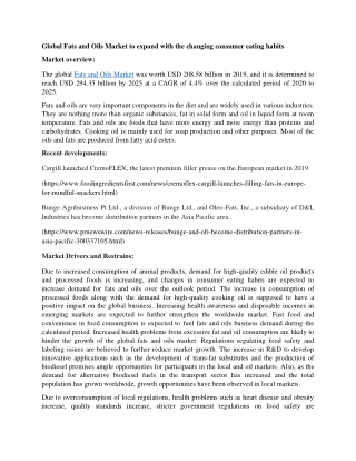 Fats and Oils Market Share and Forecast to 2025