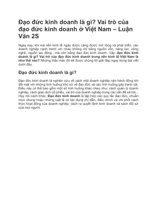 Đạo đức kinh doanh là gì? Vai trò của đạo đức kinh doanh ở Việt Nam - Luận Văn 2S