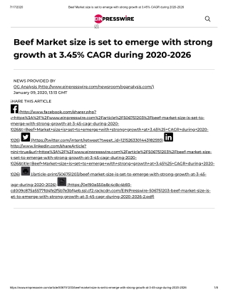 2020 Future of Global Beef Market Size, Share and Trend Analysis Report to 2026