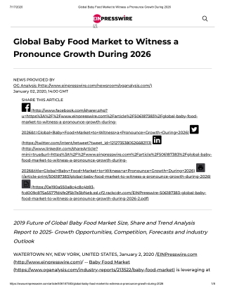 2020 Future of Global Baby Food Market Size, Share and Trend Analysis Report to 2026