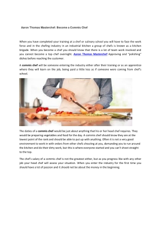 Aaron Thomas Masterchef: Become a Commis Chef