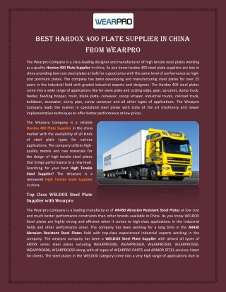 Best Hardox 400 Plate Supplier in China from Wearpro