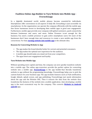 Faultless Online App Builder to Turn Website into Mobile App