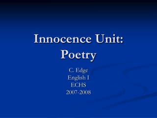 Innocence Unit: Poetry
