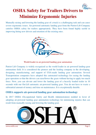 Osha Safety for Trailers Drivers to Minimize Ergonomic Injuries