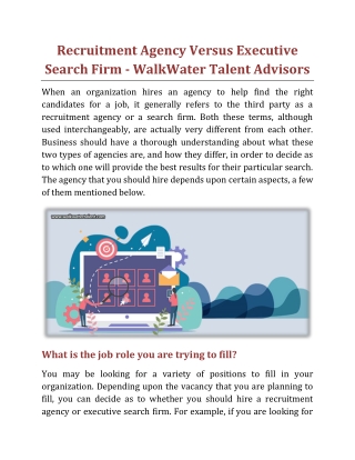 Recruitment Agency Versus Executive Search Firm - WalkWater Talent Advisors