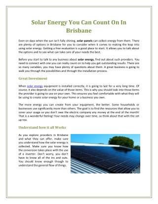 Solar Energy You Can Count On In Brisbane