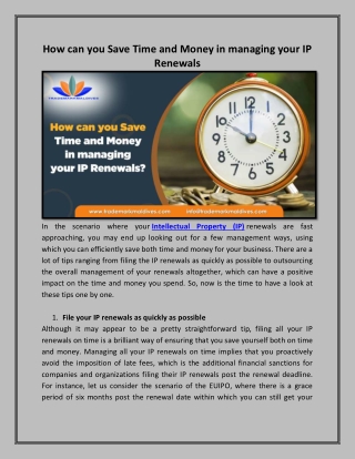 How can you Save Time and Money in managing your IP Renewals?