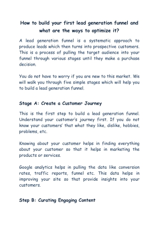 How to build your First Lead Generation Funnel and what are the ways to optimize it?