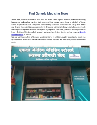 Find Generic Medicine Store