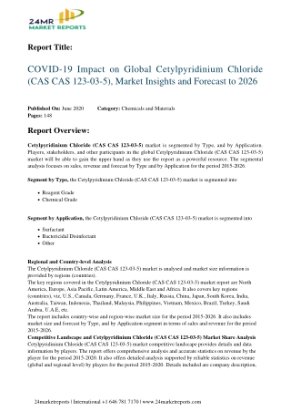 Cetylpyridinium Chloride (CAS CAS 123-03-5), Market Insights and Forecast to 2026