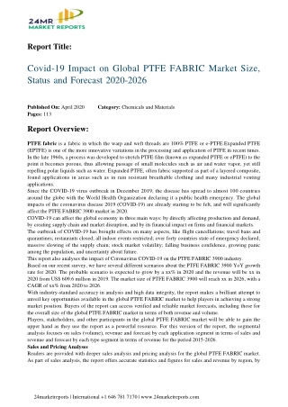 PTFE FABRIC Market Size, Status and Forecast 2020-2026