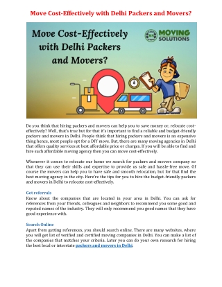 Move Cost-Effectively with Delhi Packers and Movers?