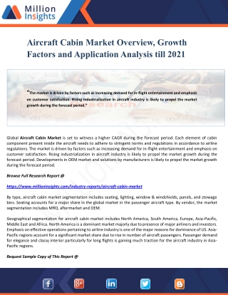 Aircraft Cabin Market Overview, Growth Factors and Application Analysis till 2021