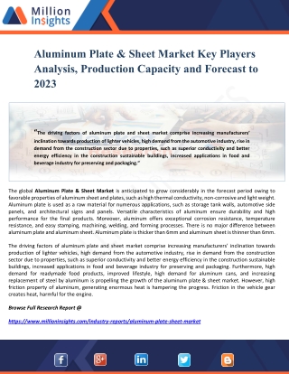 Aluminum Plate & Sheet Market Key Players Analysis, Production Capacity and Forecast to 2023