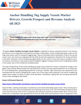 Anchor Handling Tug Supply Vessels Market Drivers, Growth Prospect and Revenue Analysis till 2023