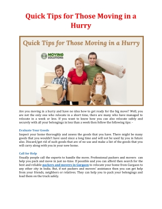Quick Tips for Those Moving in a Hurry