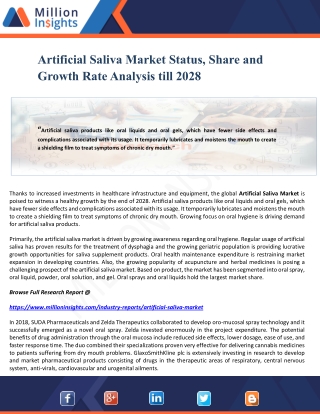 Artificial Saliva Market Status, Share and Growth Rate Analysis till 2028