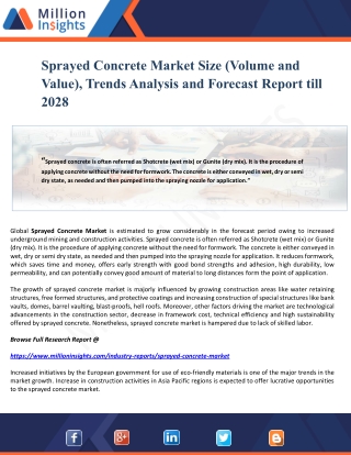 Sprayed Concrete Market Size (Volume and Value), Trends Analysis and Forecast Report till 2028