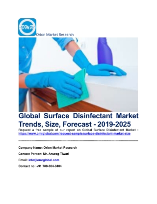 Global Surface Disinfectant Market Trends, Size, Forecast - 2019-2025
