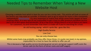 NEEDED TIPS TO REMEMBER WHEN TAKING A NEW WEBSITE HOST