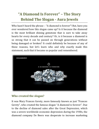 A Diamond Is Forever – The Story Behind The Slogan - Aura Jewels