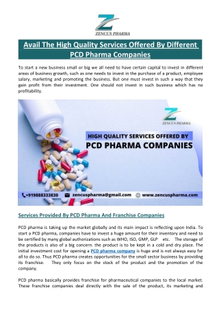 Avail The High Quality Services Offered By Different PCD Pharma Companies