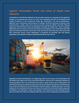 Logistics Technologies Trends and Future of Supply chain Industries