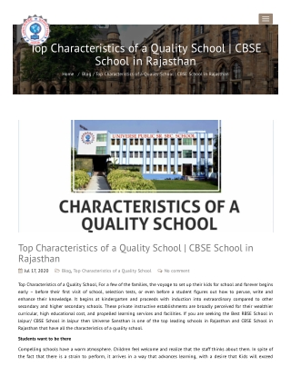 Top Characteristics of a Quality School | CBSE School in Rajasthan