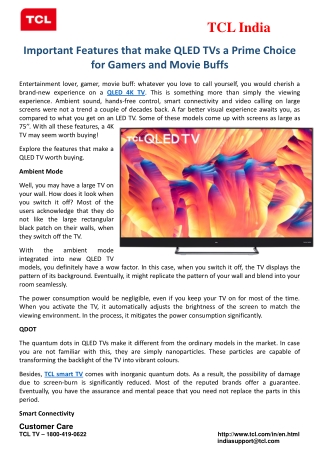 Important Features that make QLED TVs a Prime Choice for Gamers and Movie Buffs