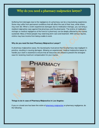 The Veteran Pharmacy malpractice attorney to file a claim for medication error!