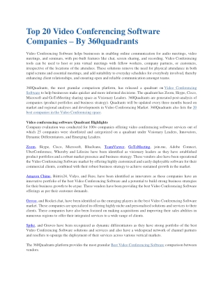 TOP 20 VIDEO CONFERENCING SOFTWARE COMPANIES – BY 360QUADRANTS