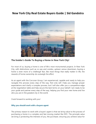 NYC Insiders Guide to Buying a Home - Sid Gandotra