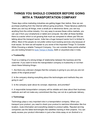 THINGS YOU SHOULD CONSIDER BEFORE GOING WITH A TRANSPORTATION COMPANY